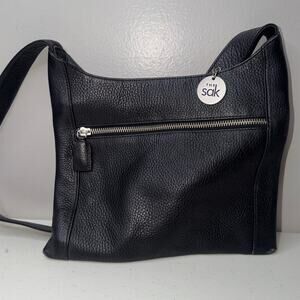 The Sak Black Pebbled Leather Hobo Crossbody Shoulder Hand Bag Purse